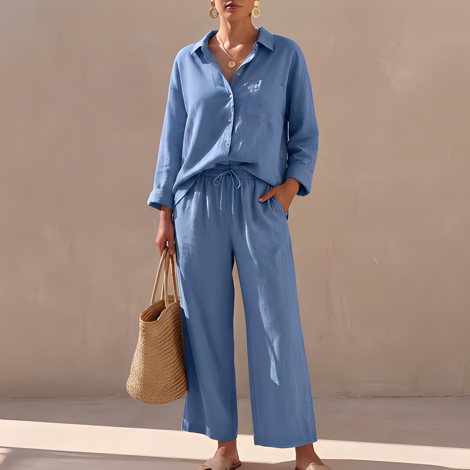 Genzel - Damen-Set mit Hemd und Hose zum Knöpfen