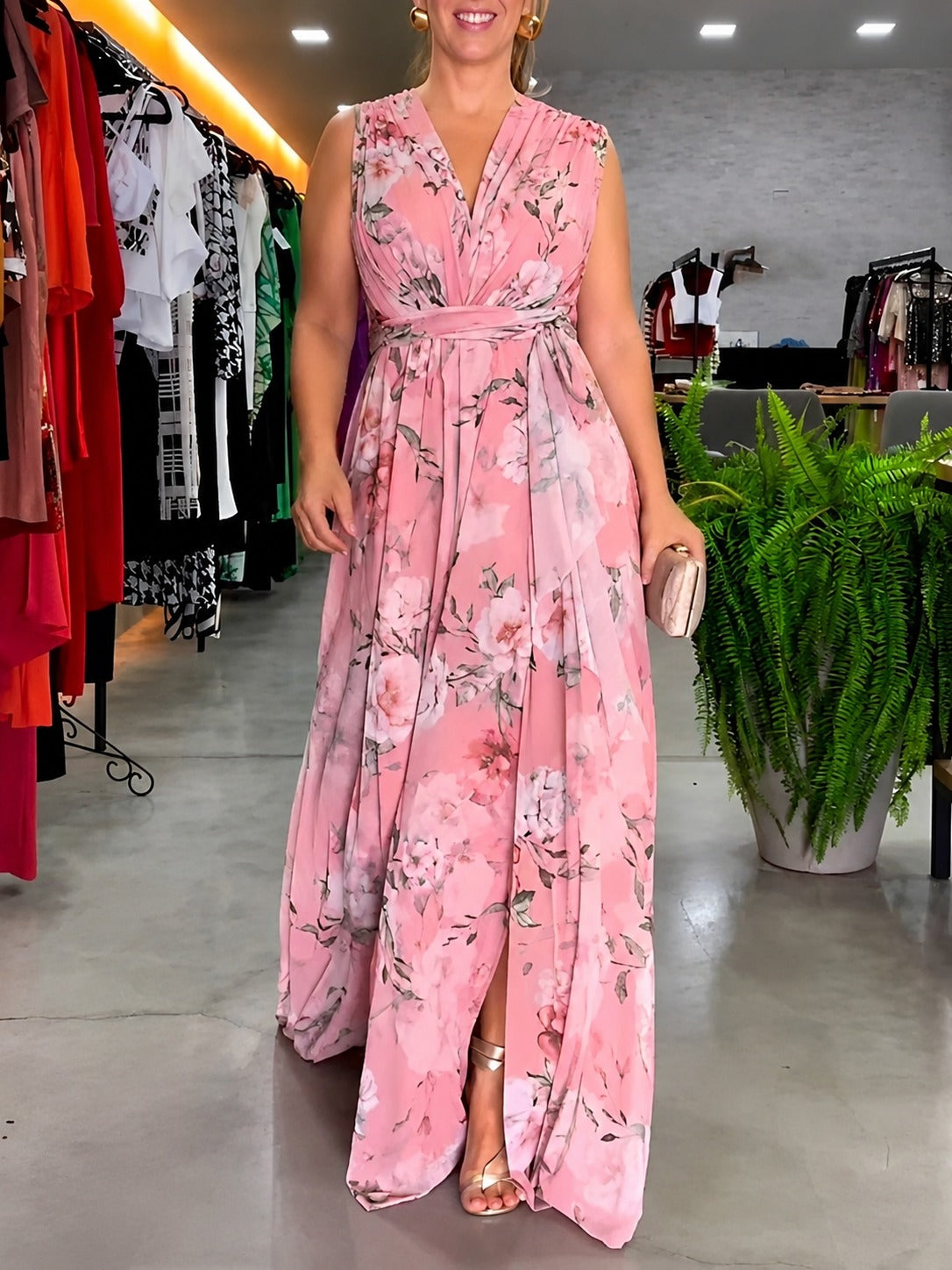Hana - Lockeres Ärmelloses Blumenkleid