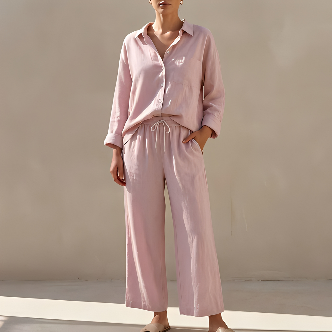 Genzel - Damen-Set mit Hemd und Hose zum Knöpfen