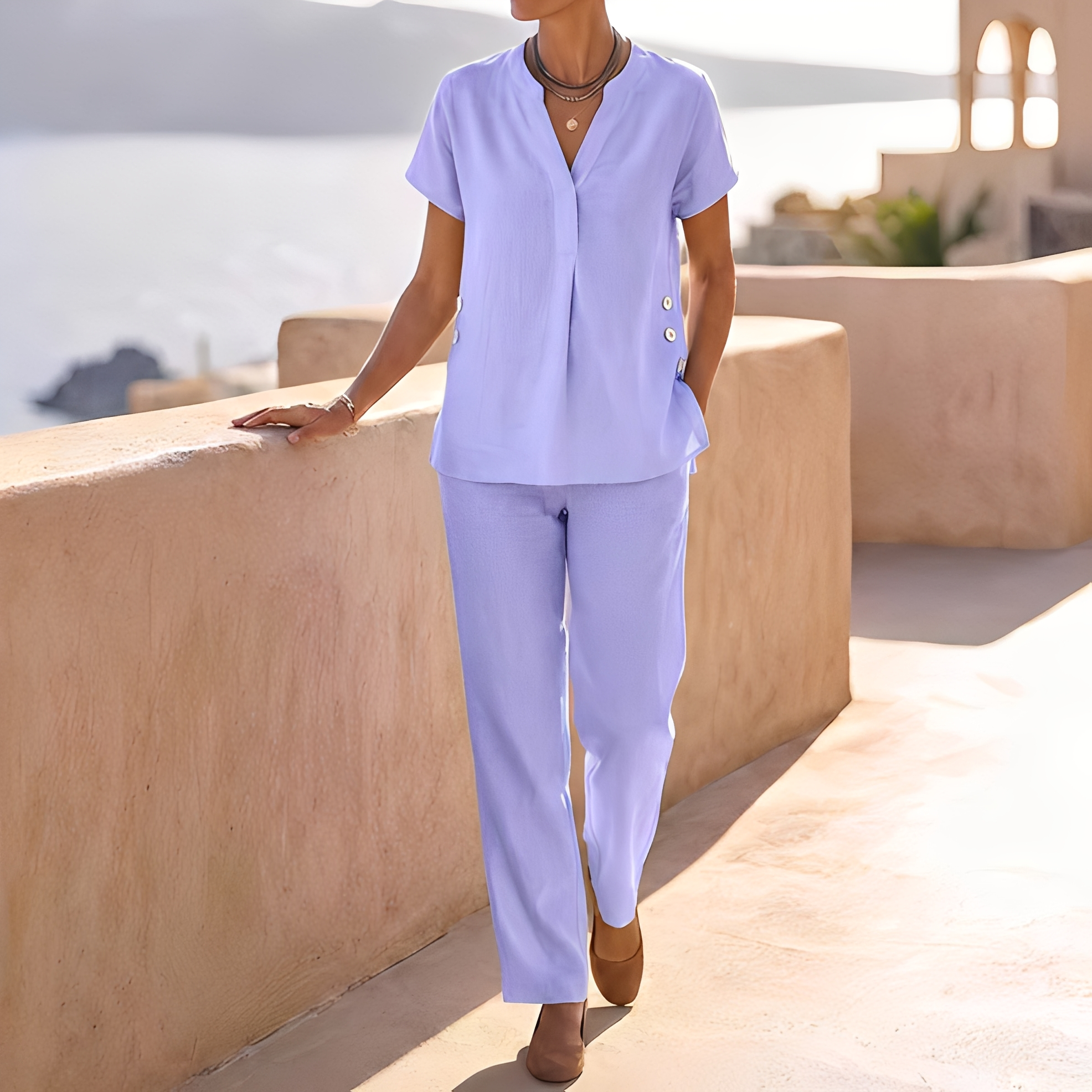 Khena - Leichtes Sommer-Outfit mit V-Ausschnitt für Damen