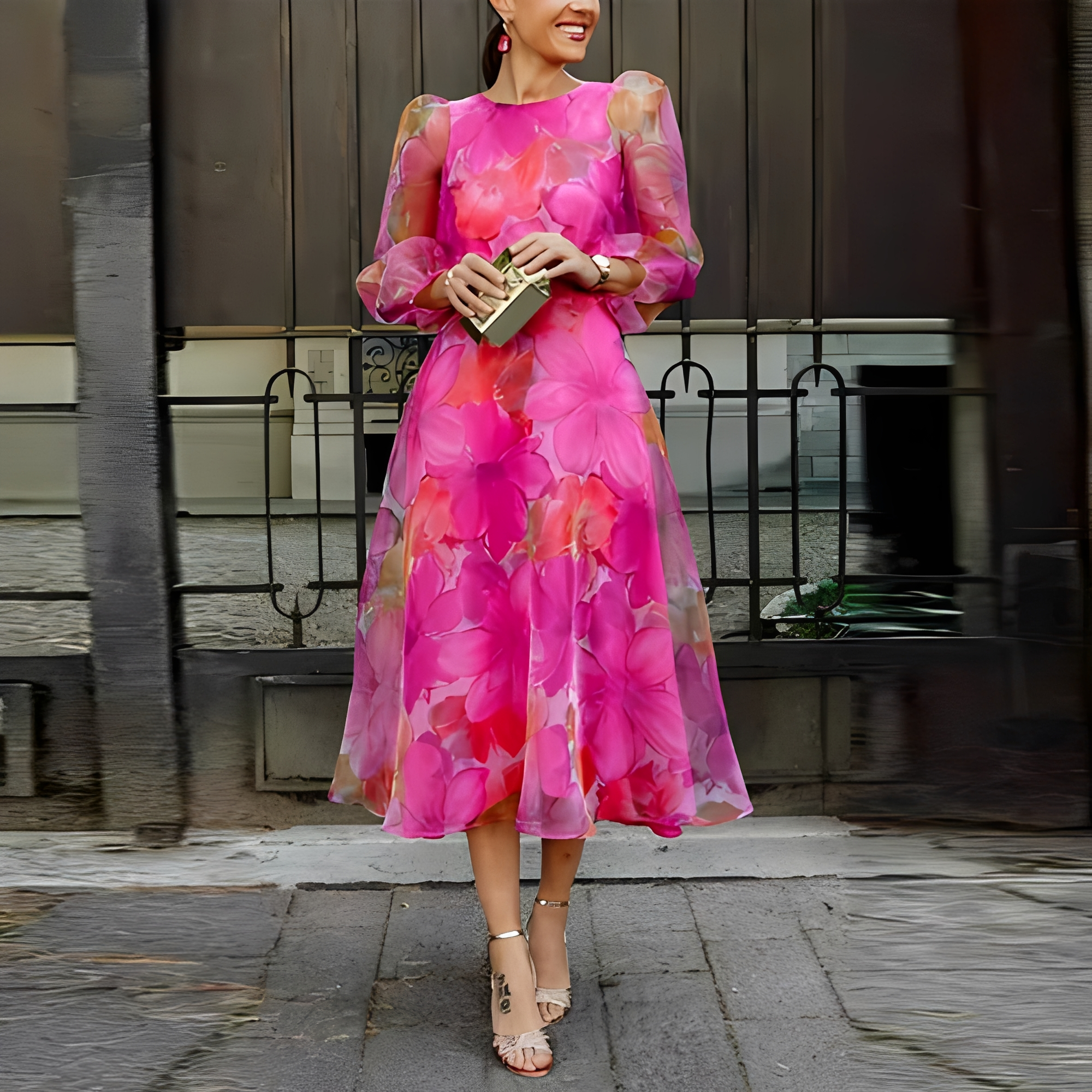 Elvie - Elegantes Blumenkleid mit langen Ärmeln für Damen