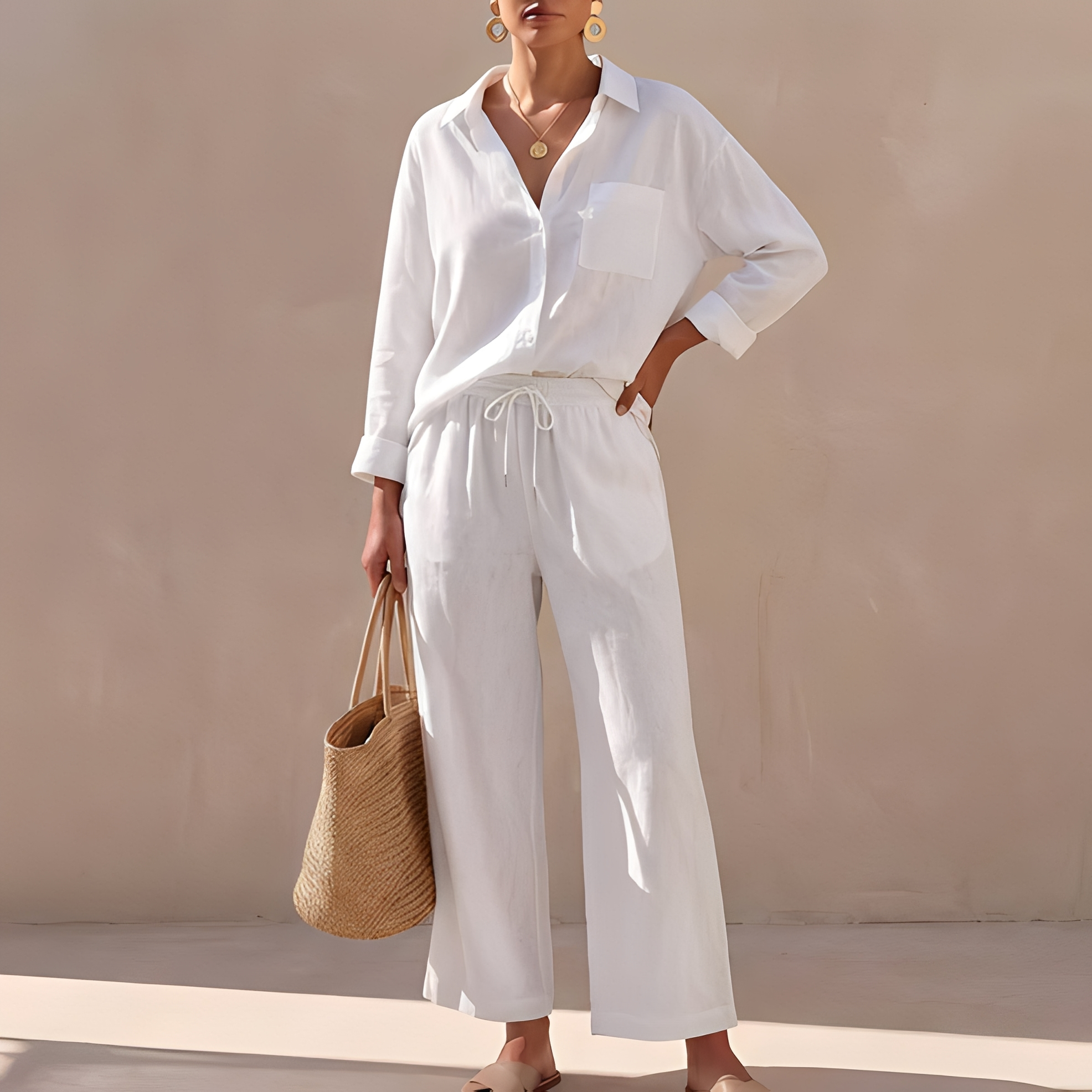 Genzel - Damen-Set mit Hemd und Hose zum Knöpfen