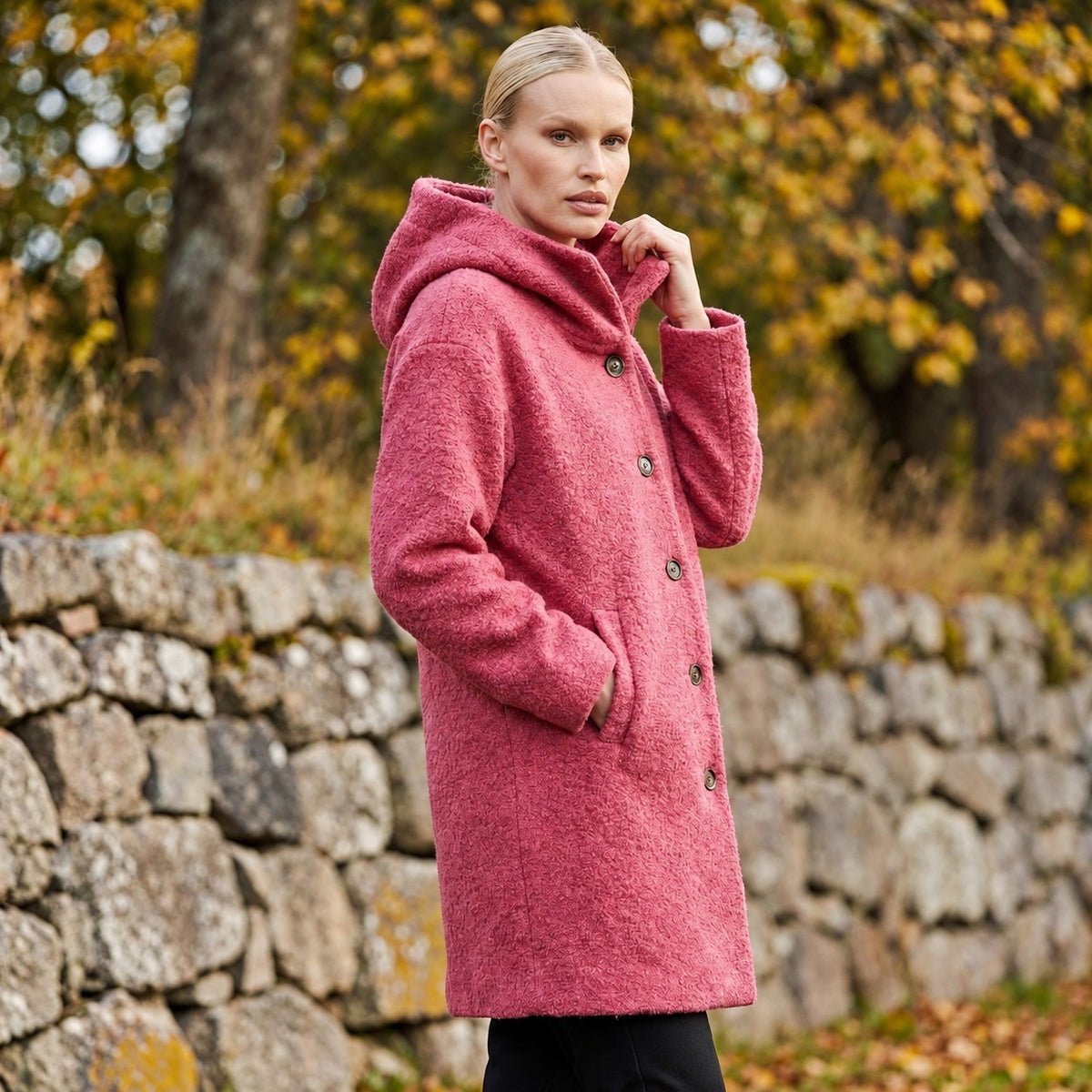Damen Longcoat mit Kapuze und Knopfverschluss - Relaxed Fit
