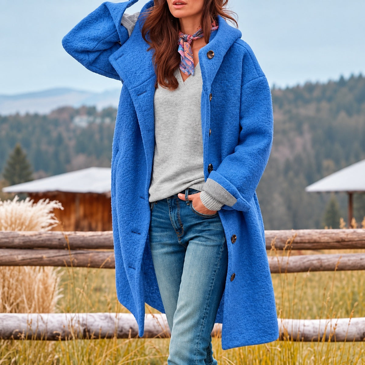 Damen Longcoat mit Kapuze und Knopfverschluss - Relaxed Fit