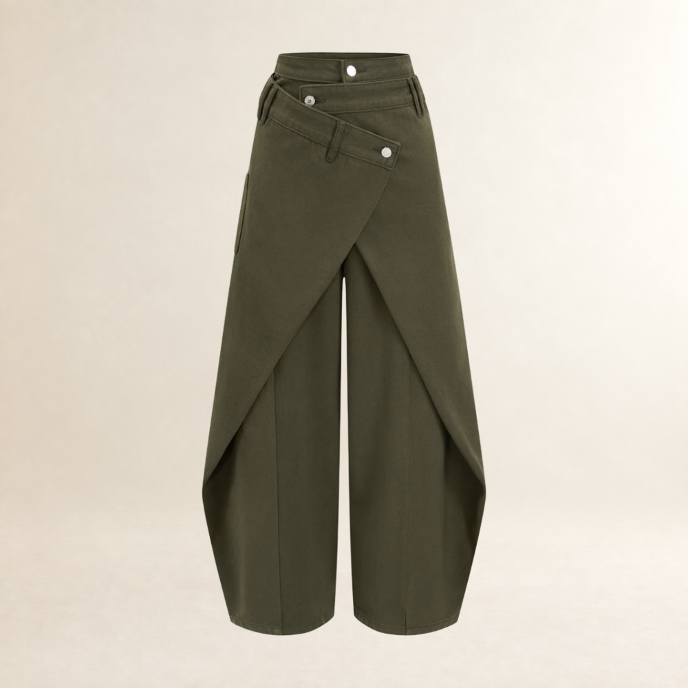 Damentaille Weite Hose mit Hochbund, Kreuz-Front-Design und Beinlänge bis zum Knöchel