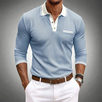 Herren Langarm Polo mit Kontrastdetails und Brusttasche