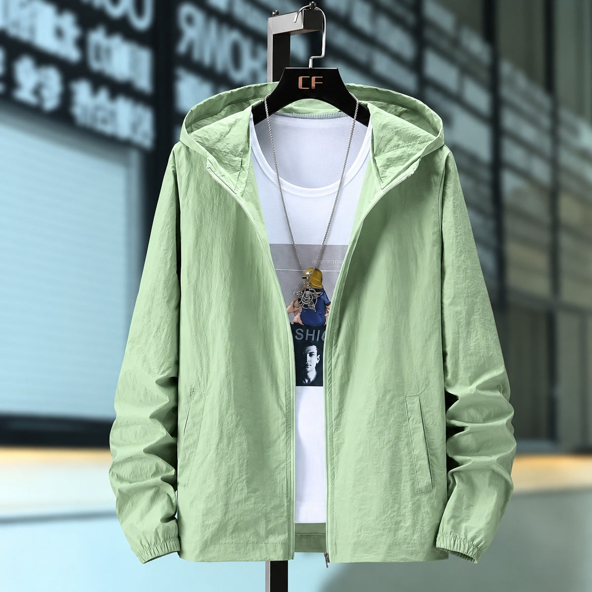 Herrener Hooded Jacke aus leichtem Material - Atmungsaktiv, Reißverschluss, verstellbare Kapuze