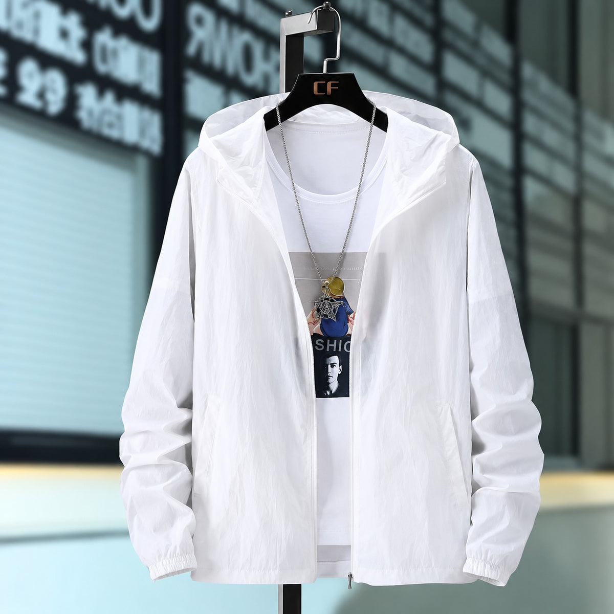 Herrener Hooded Jacke aus leichtem Material - Atmungsaktiv, Reißverschluss, verstellbare Kapuze