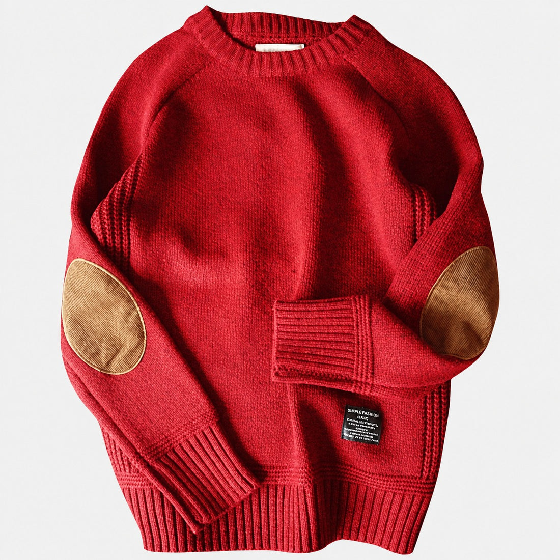 Herrensweater mit Ellenbogenpatches Rundhalsausschnitt Rippenbündchen
