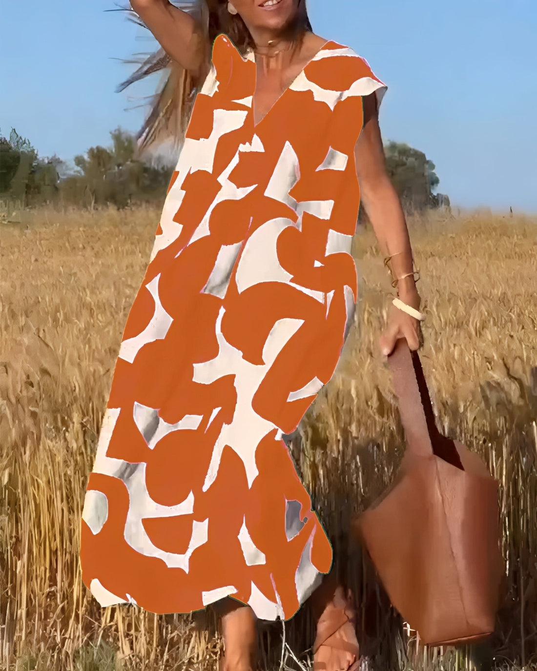 Darcie - Weites Damenkleid mit V-Ausschnitt