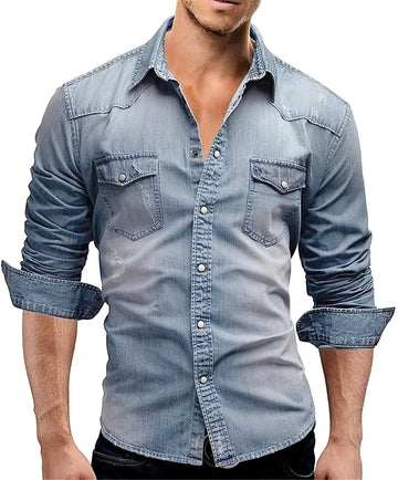 Arjun - Herren-Jeanshemd - Bequemes Langarm