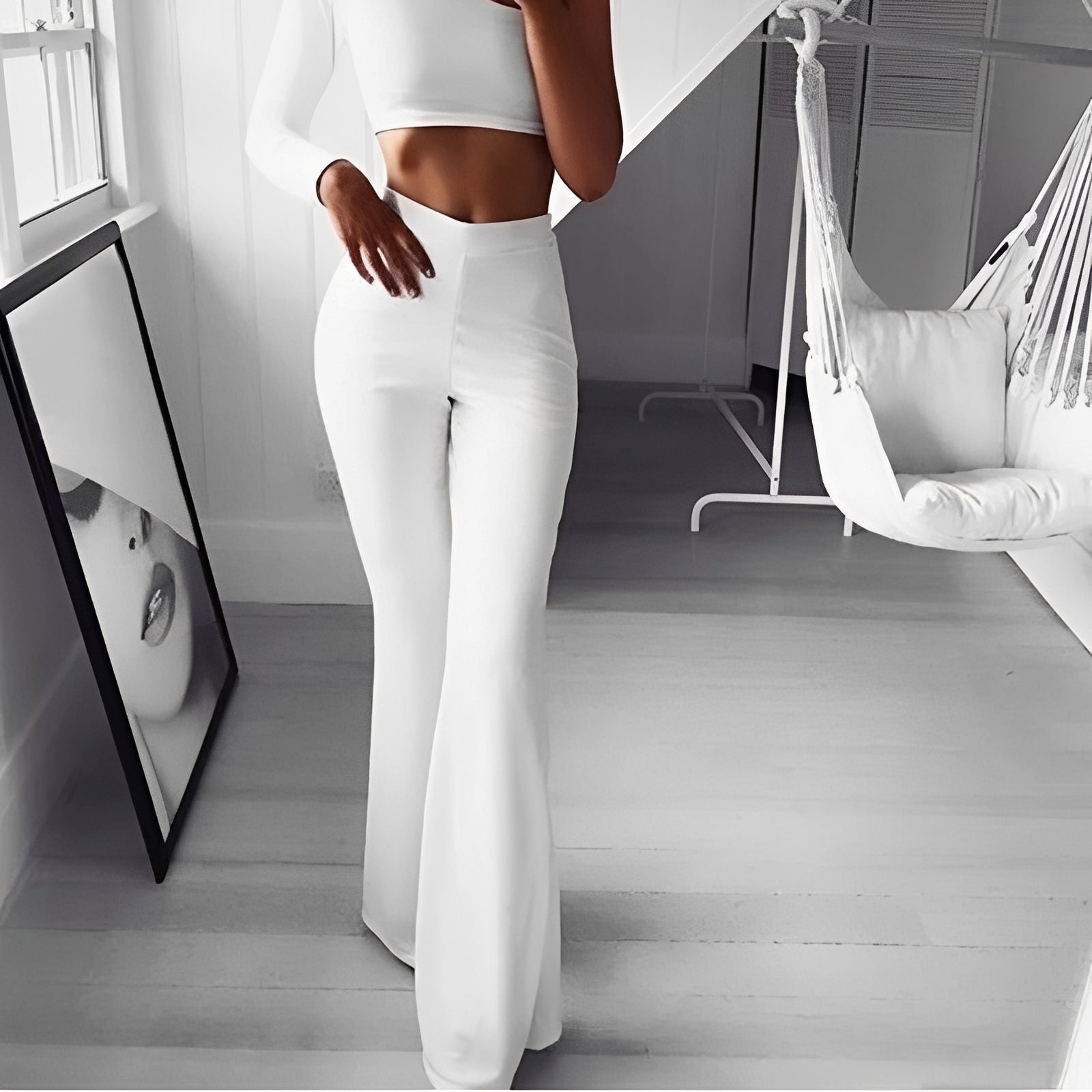 Jennifer - Bequeme, elastische Glockenhose mit hoher Taille für Damen
