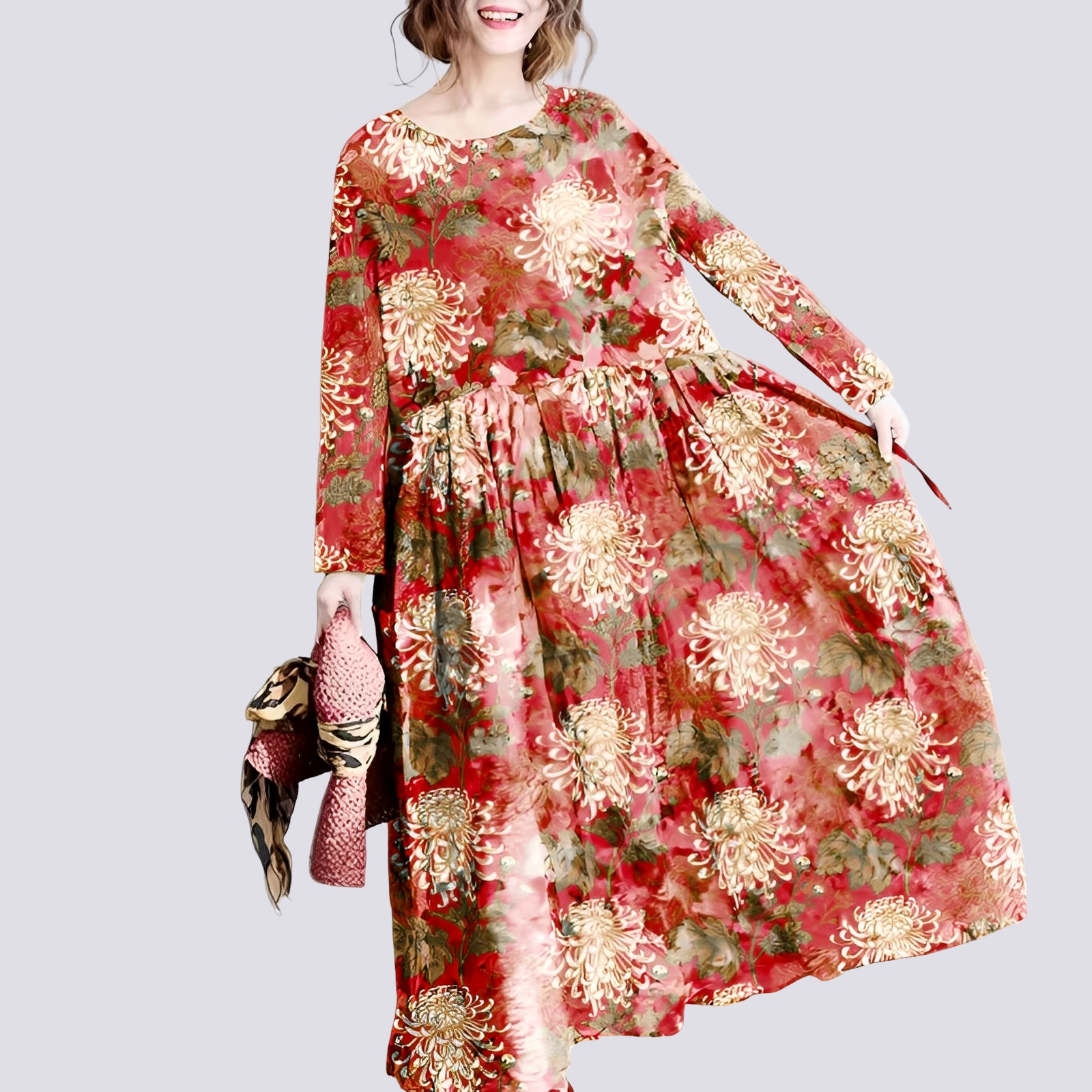 Terry - Elegantes langes Maxikleid mit Blumenmotiv für Damen
