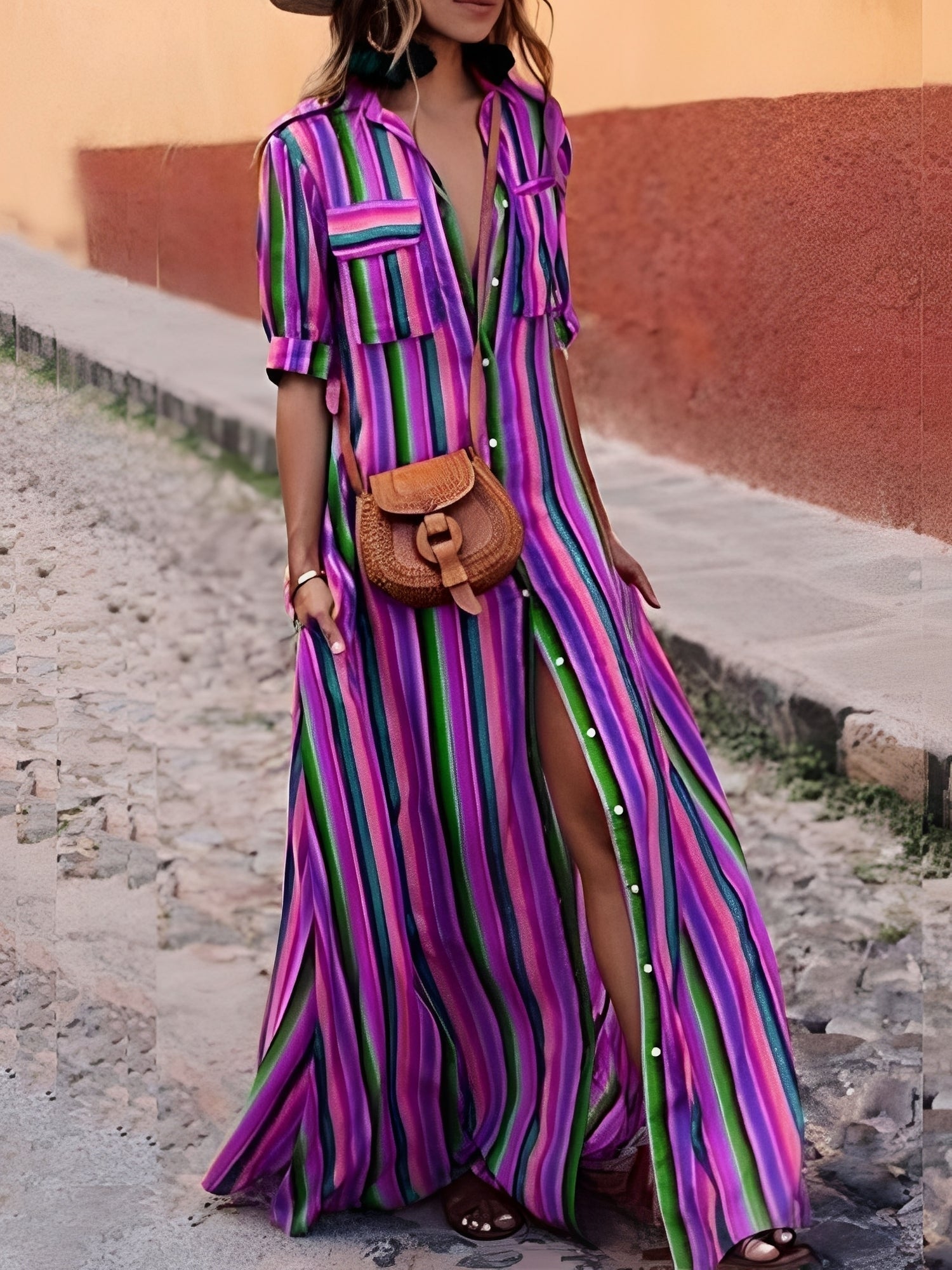 Samara - Raffiniertes gestreiftes Maxikleid
